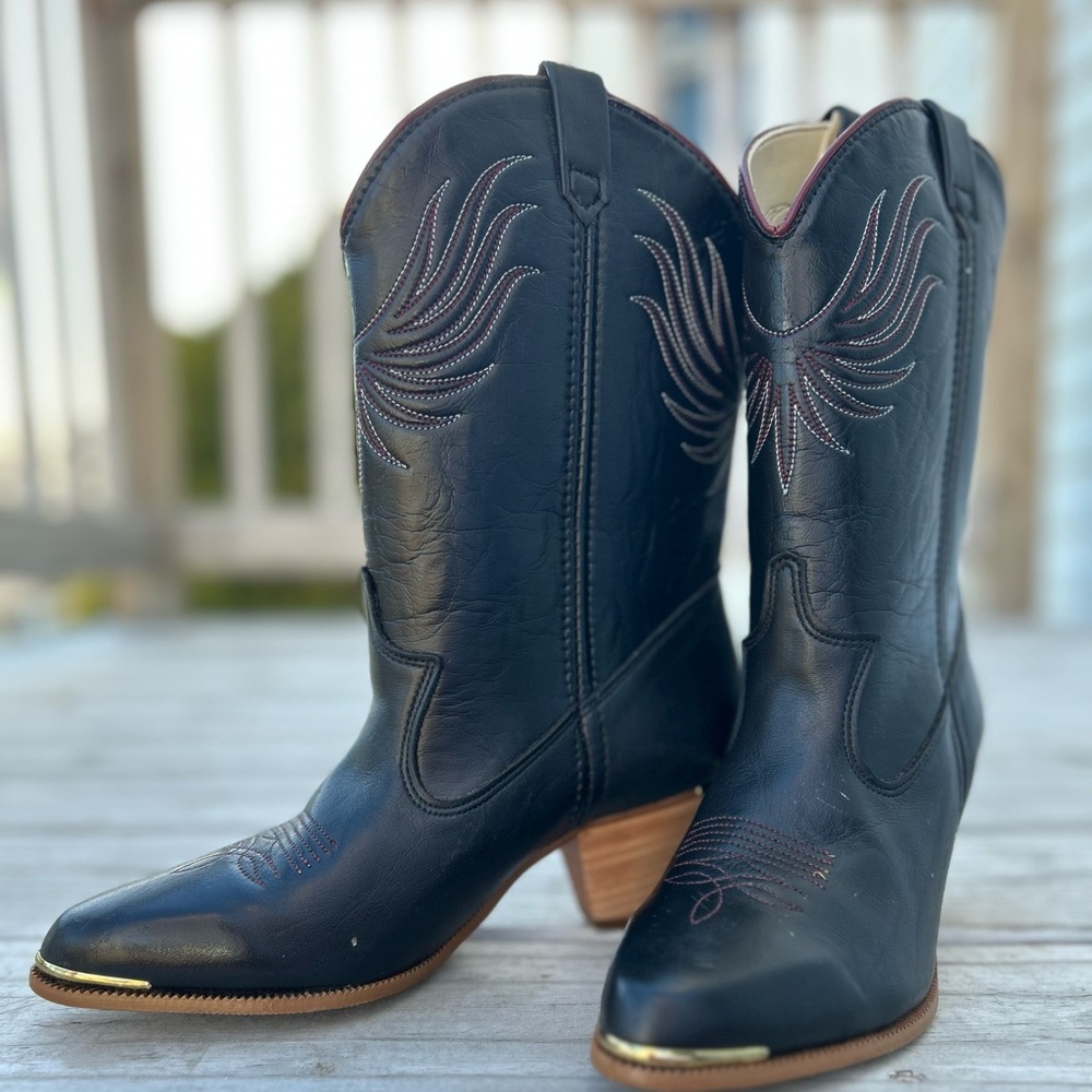 DINGO Phoenix Rising Gold Tip Wood High Heels COWBOY Boots Women Shoes Size 6